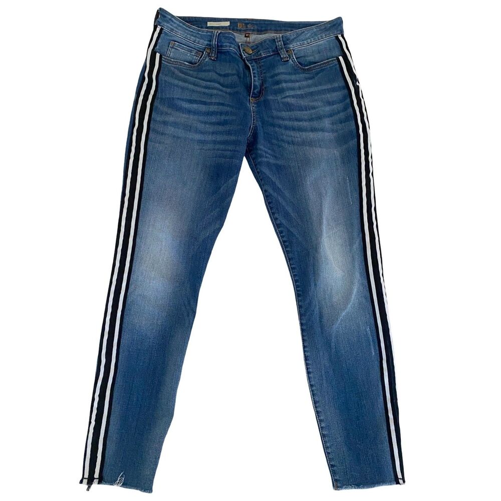 KUT from the Kloth Ankle Skinny Jeans 12 Side Stripe Cropped Mid Waist Raw Hem